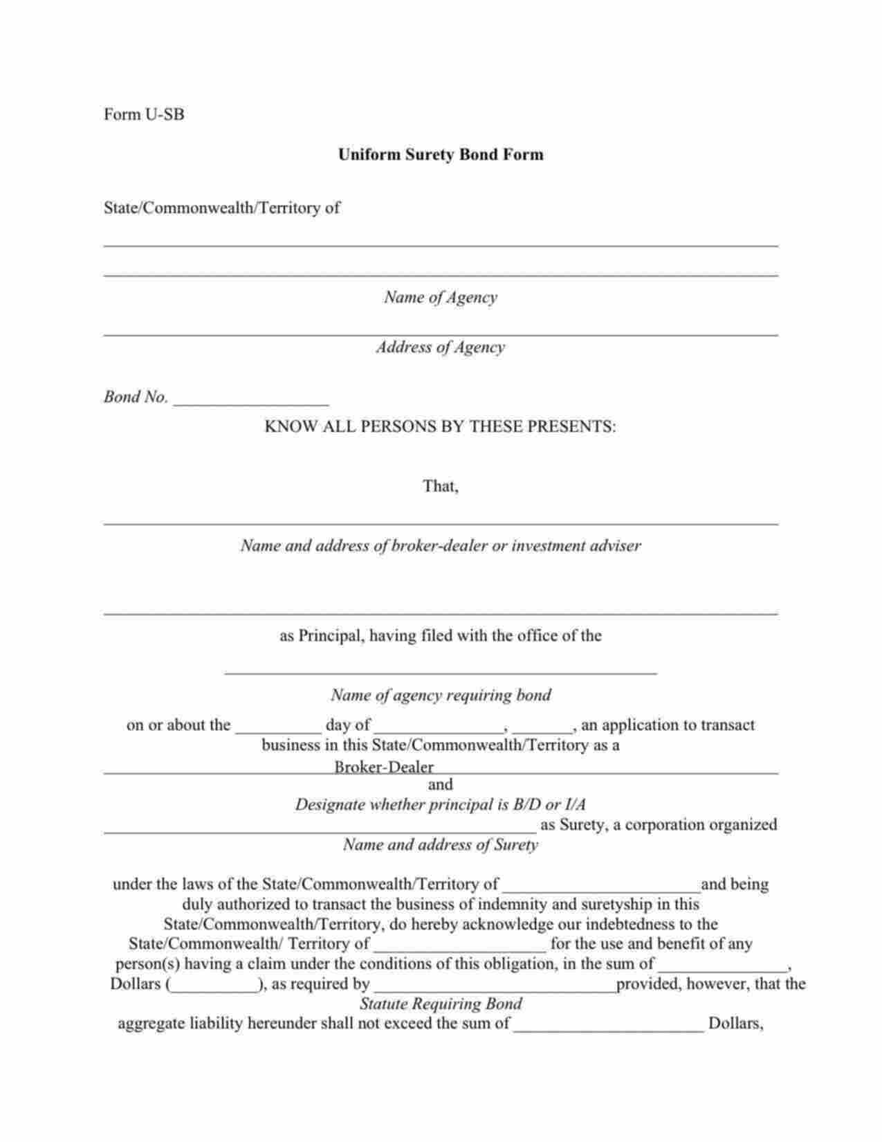 North Carolina Securities Broker-Dealer Bond Form