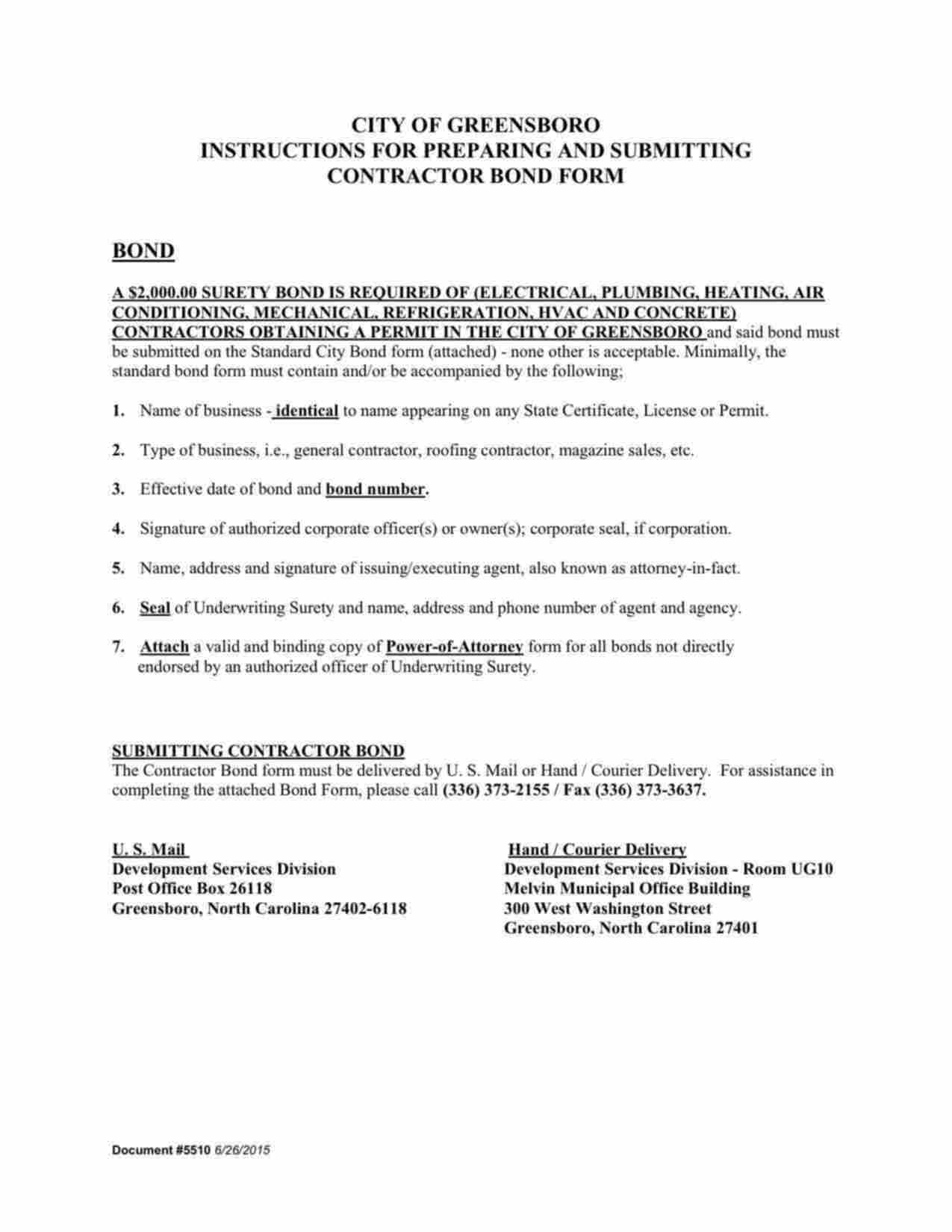 North Carolina Contractor License Bond Form