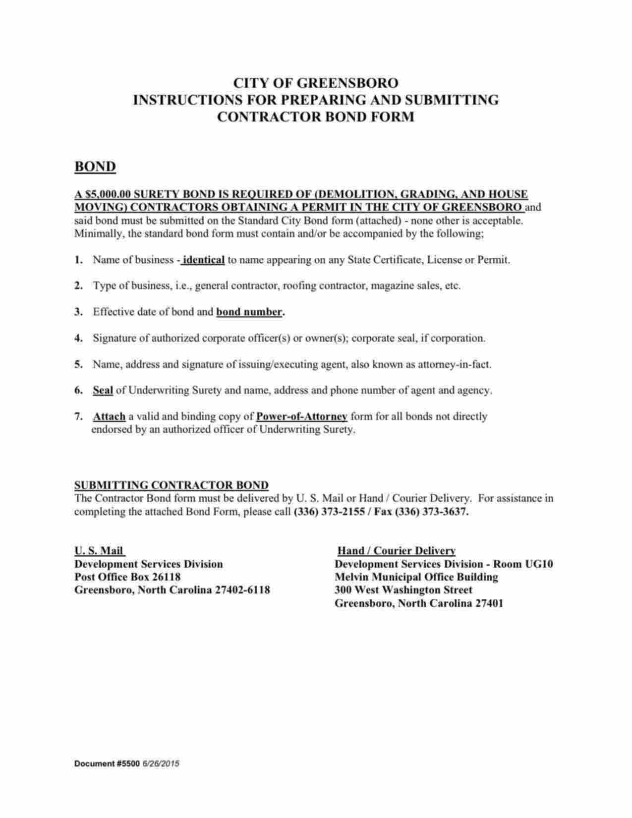 North Carolina Contractor License Bond Form