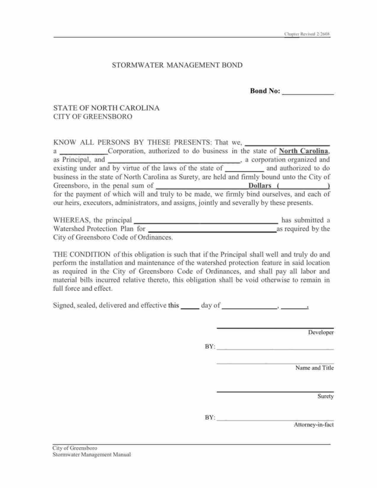 North Carolina Stormwater Management Bond Form