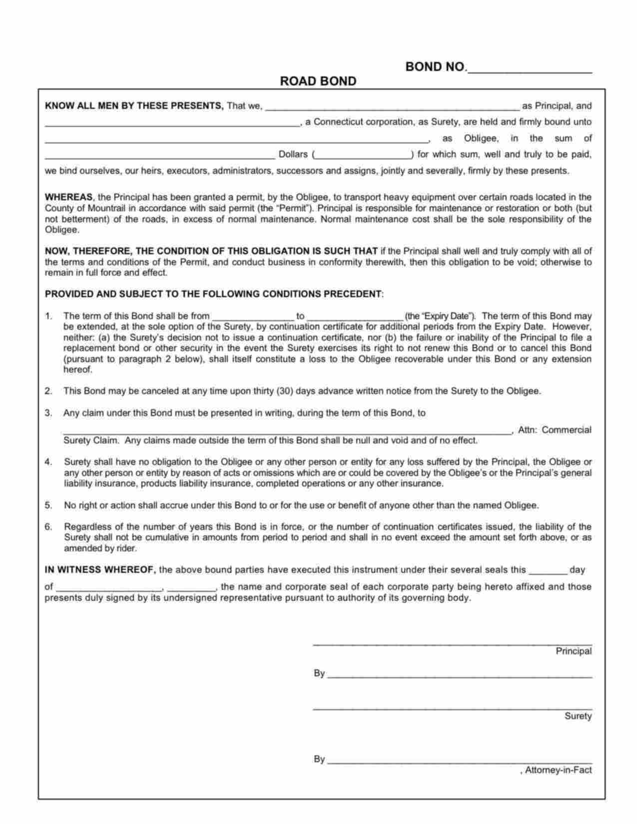 North Dakota Road Bond Form