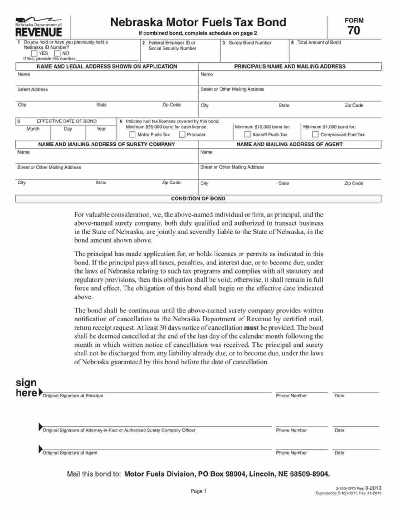 Nebraska Motor Fuels Tax Bond Form