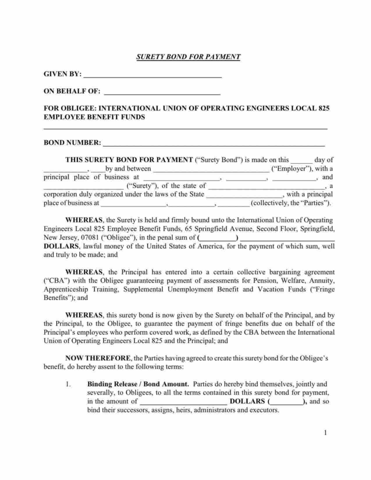 New Jersey Wage and Welfare Bond Form