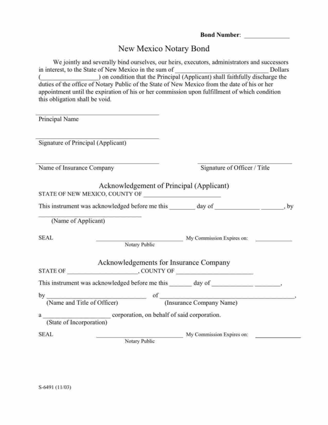 New Mexico Notary Public Bond Form