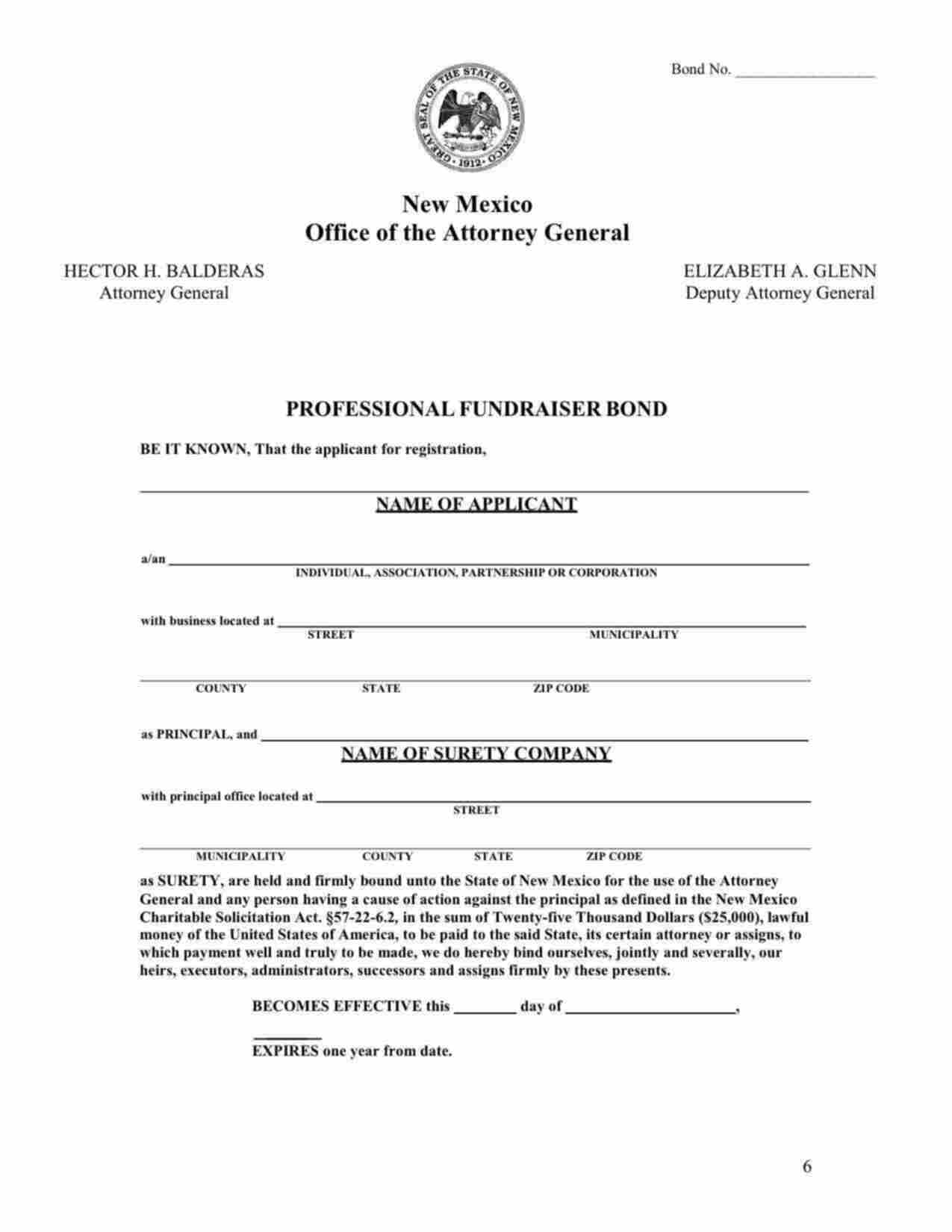 New Mexico Professional Fundraiser Bond Form