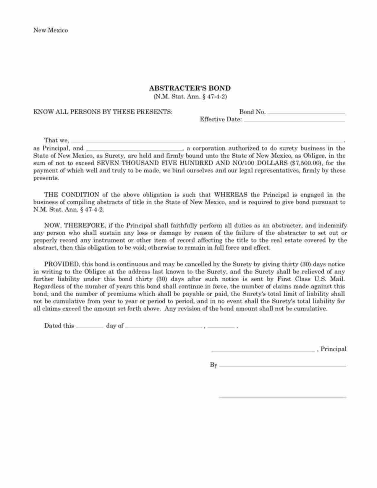 New Mexico Abstracter Bond Form