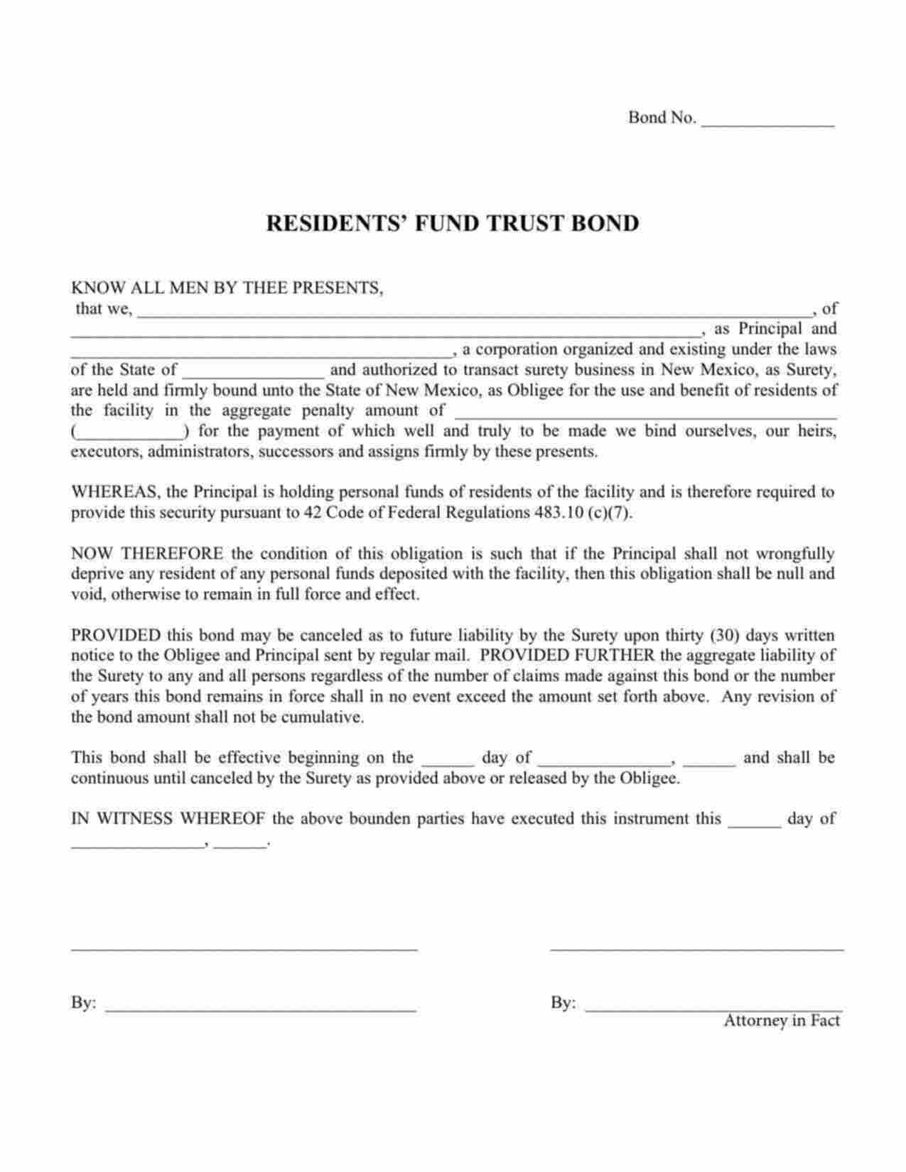 New Mexico Residents' Fund Trust Bond Form