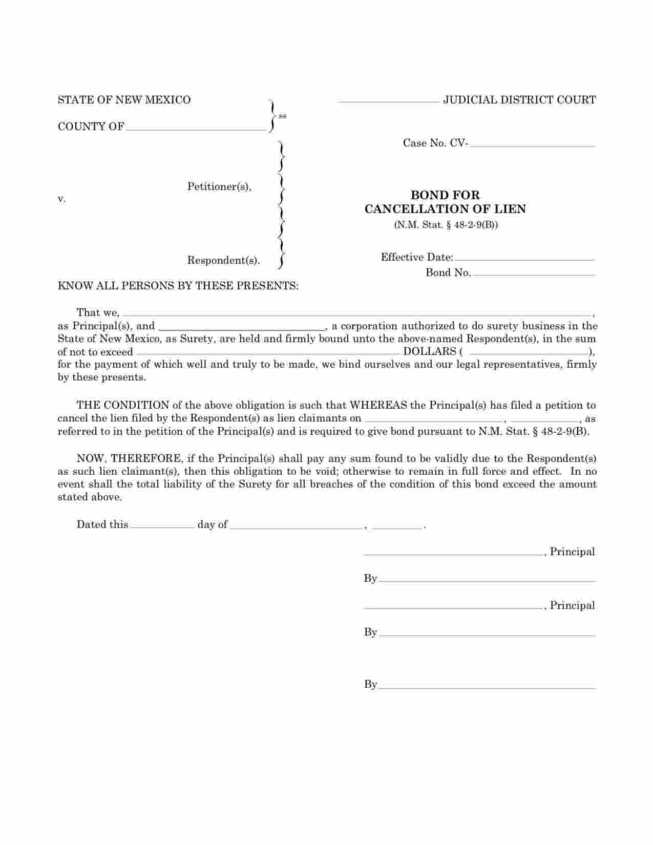 New Mexico Cancellation of Lien Bond Form