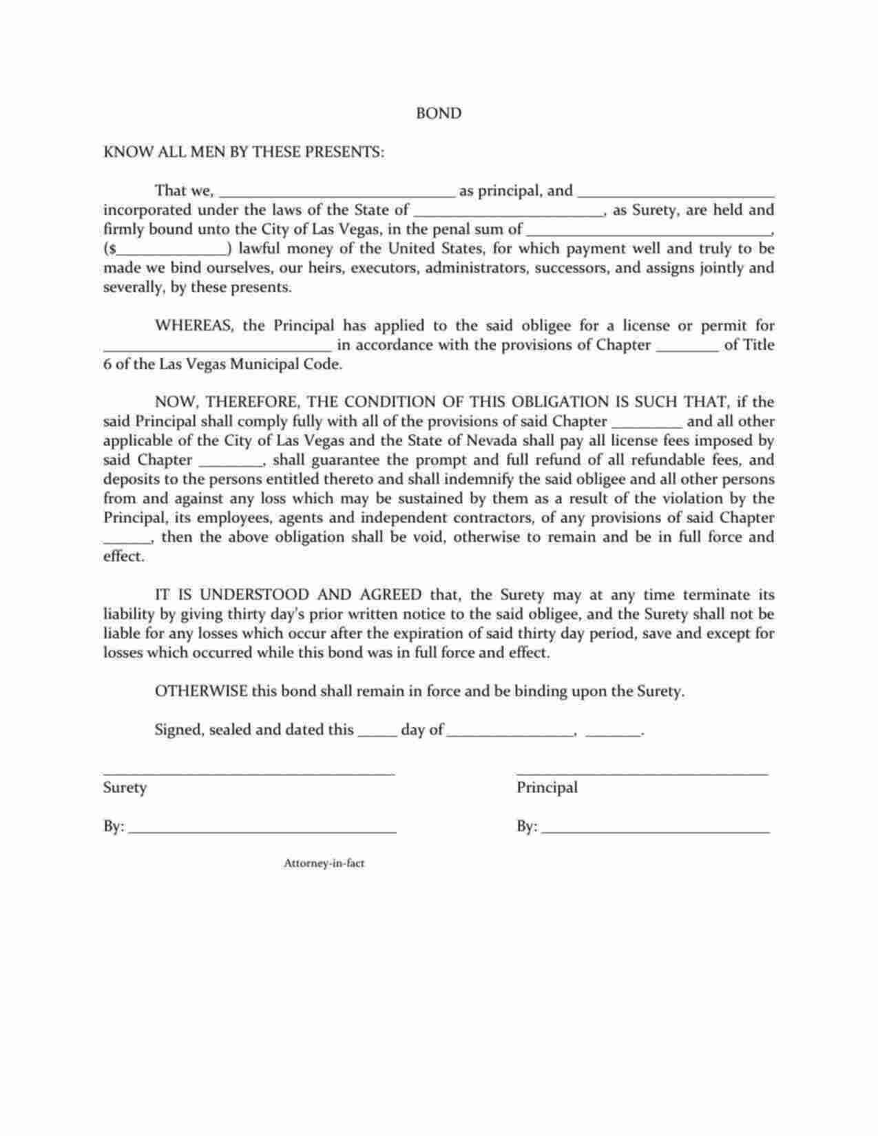 Nevada Itinerant Solicitor Bond Form