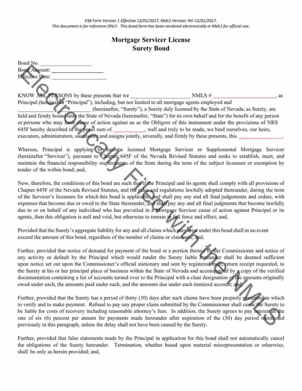 Nevada Mortgage Servicer License Bond Form