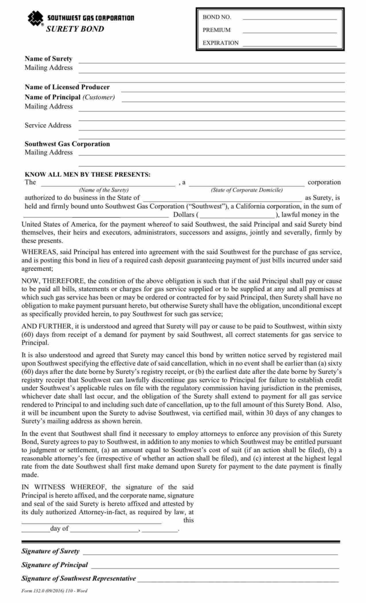 Nevada Utility Deposit Bond Form