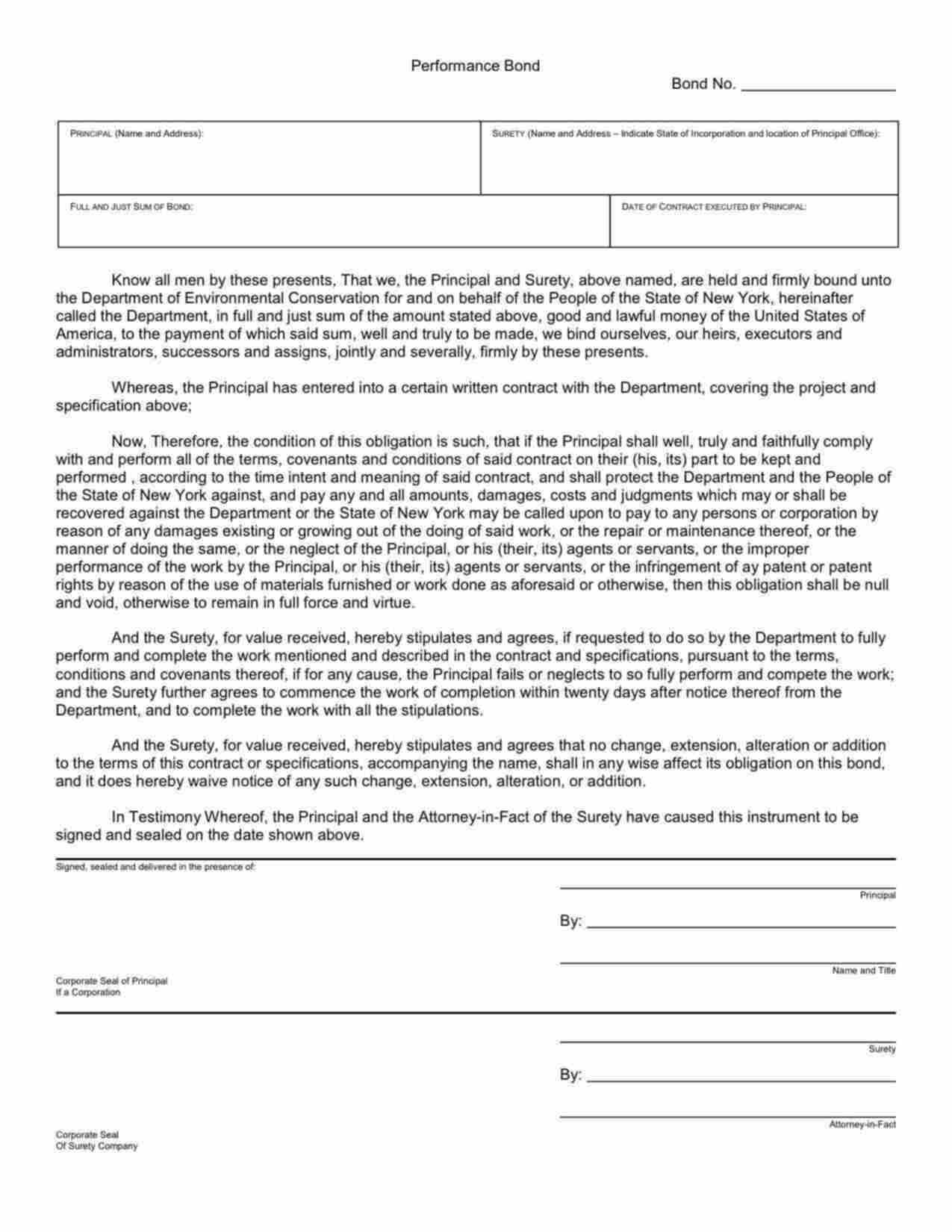 New York Environmental Conservation Performance Bond Form