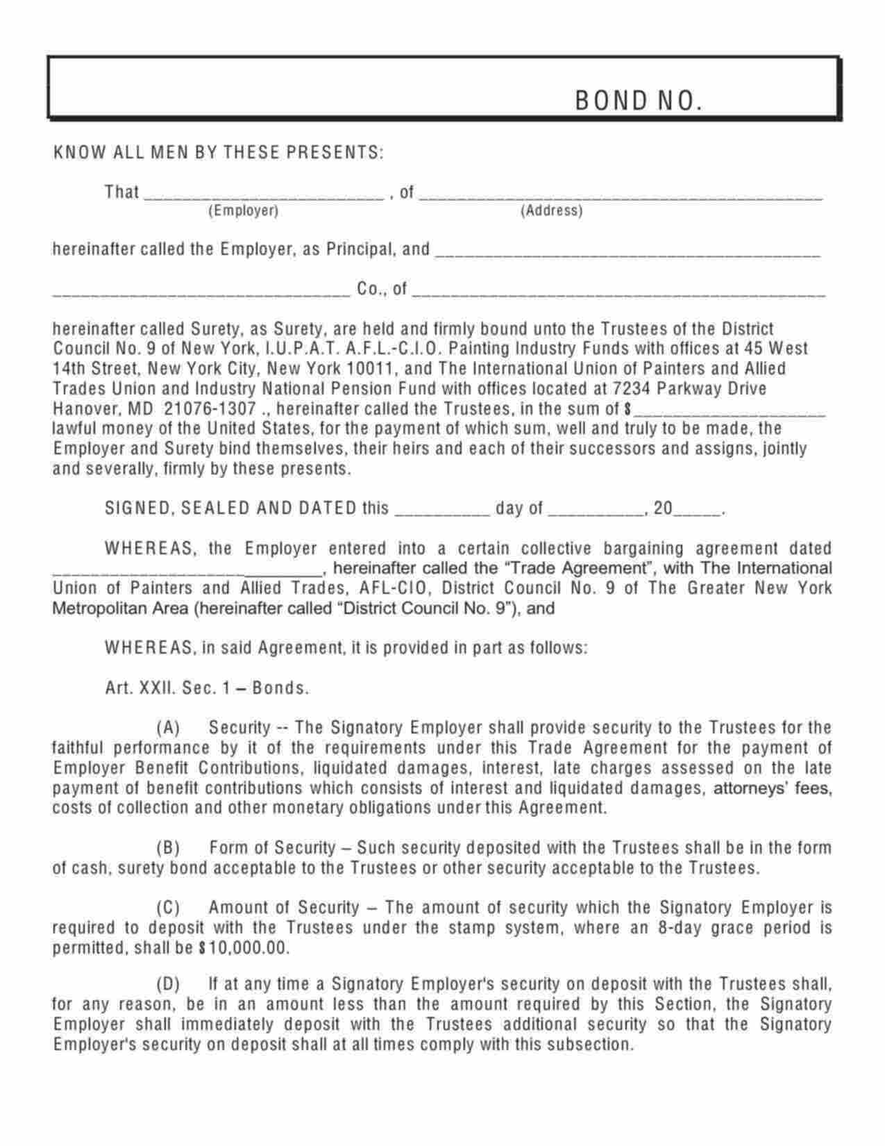 New York Wage and Welfare Bond Form