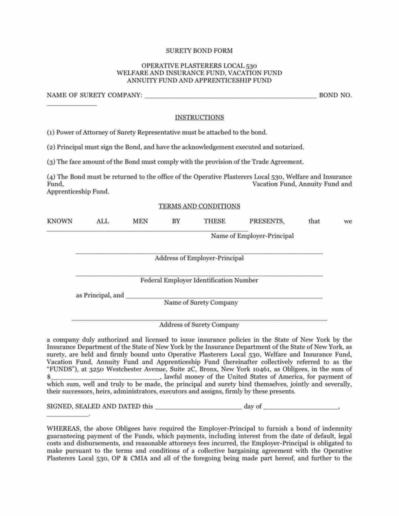 New York Wage and Welfare Bond Form