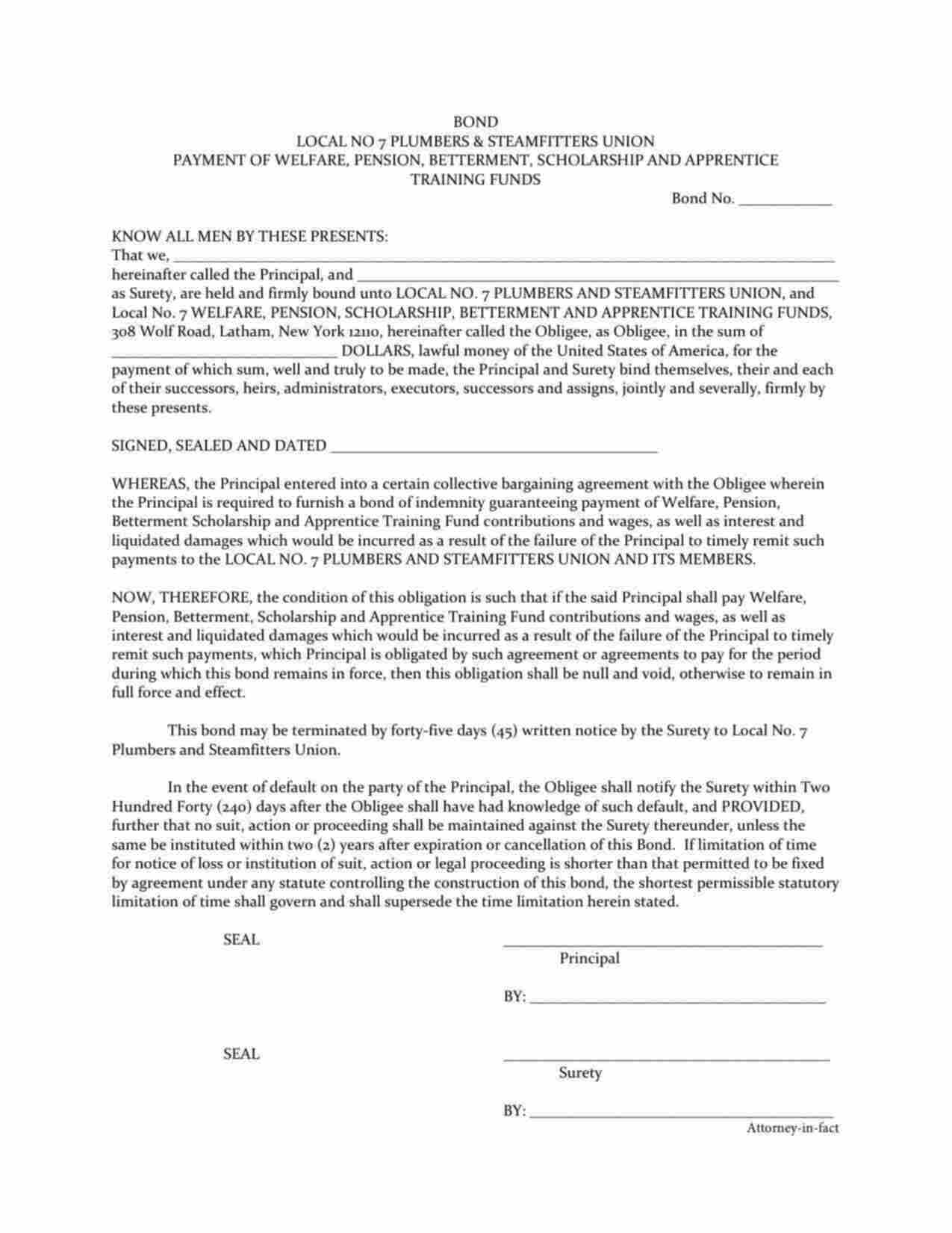 New York Wage and Welfare Bond Form