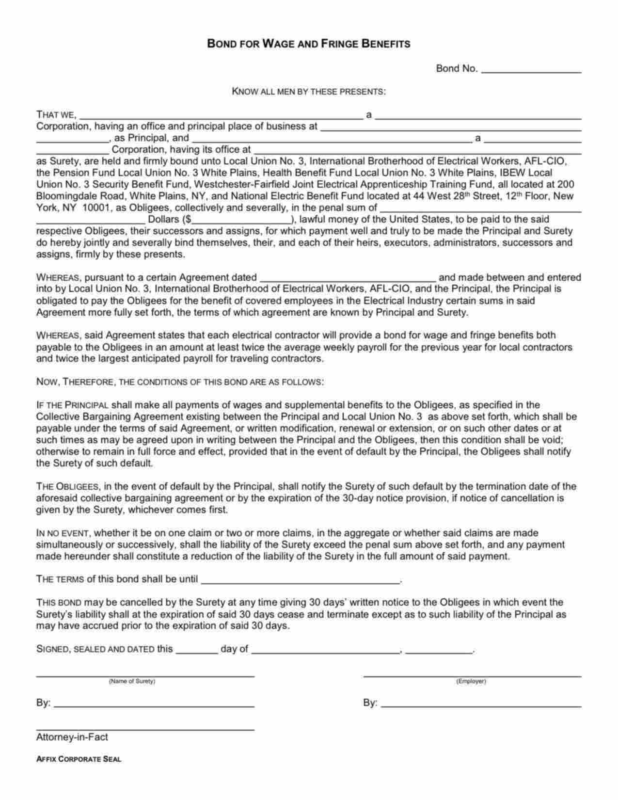 New York Wage and Welfare Bond Form