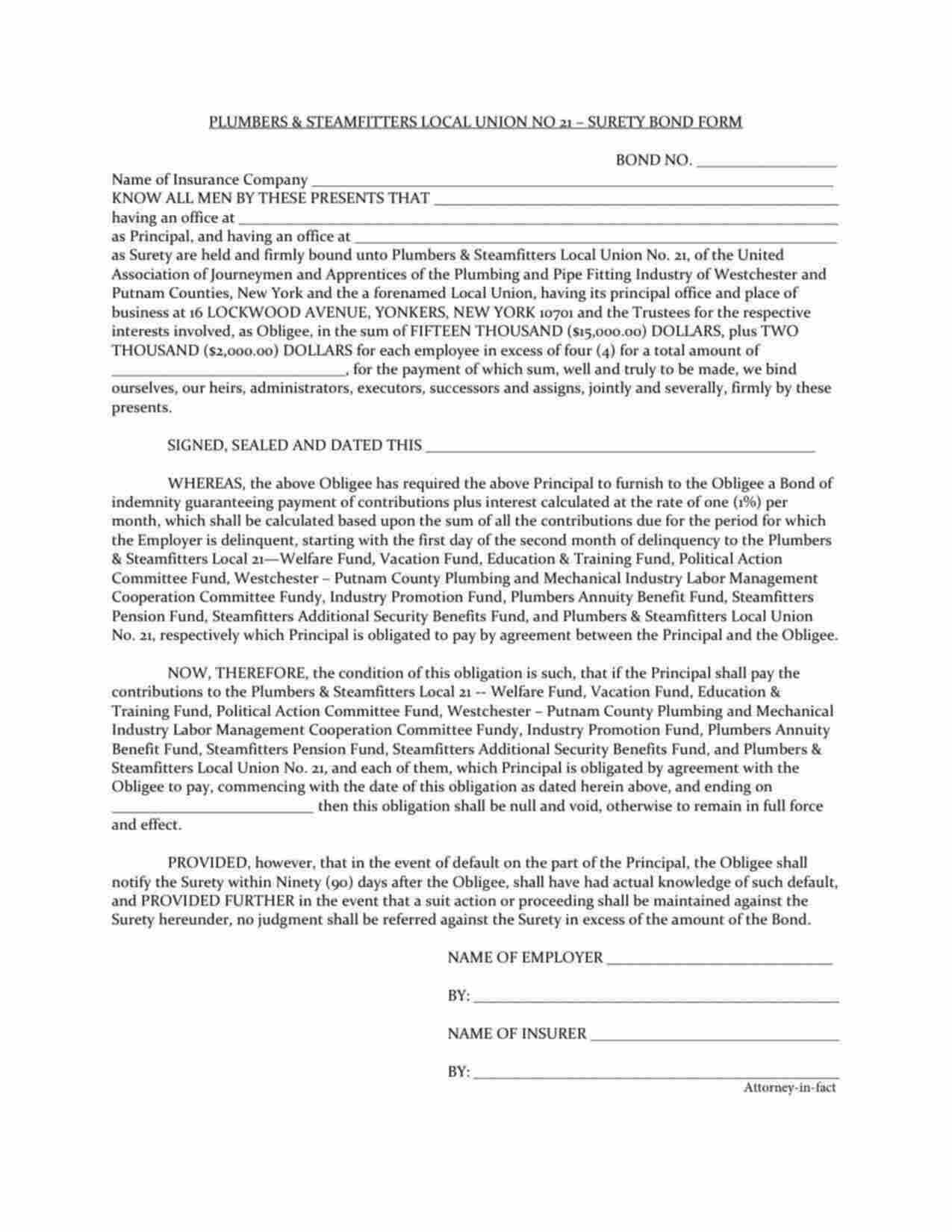 New York Wage and Welfare Bond Form