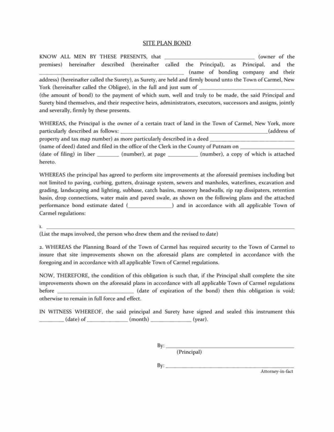 New York Site Improvement Bond Form