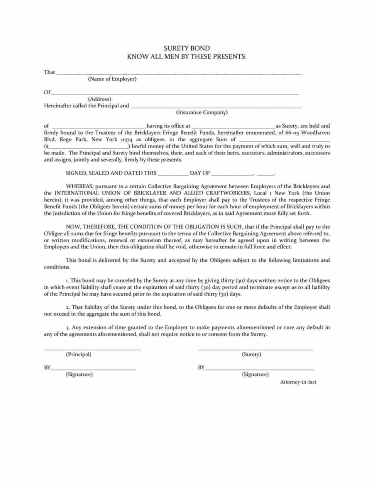 New York Wage and Welfare Bond Form