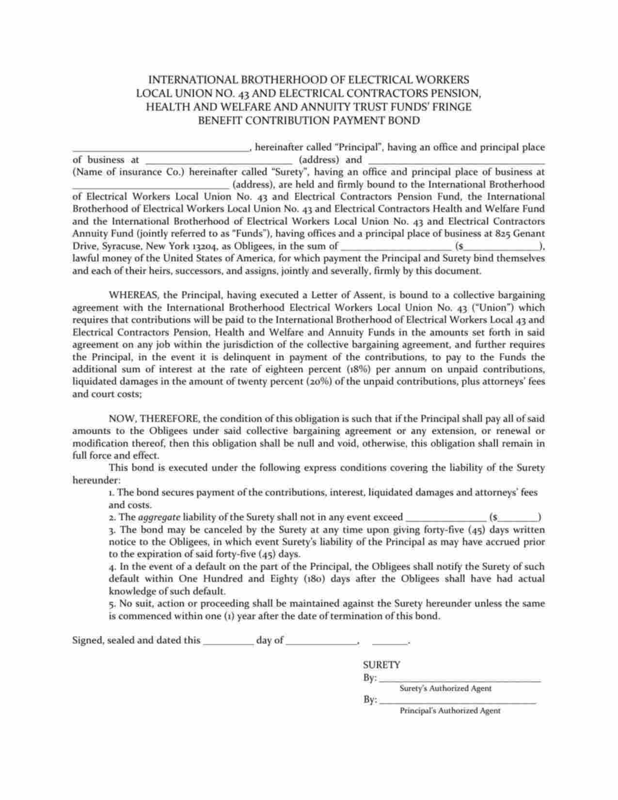 New York Wage and Welfare Bond Form