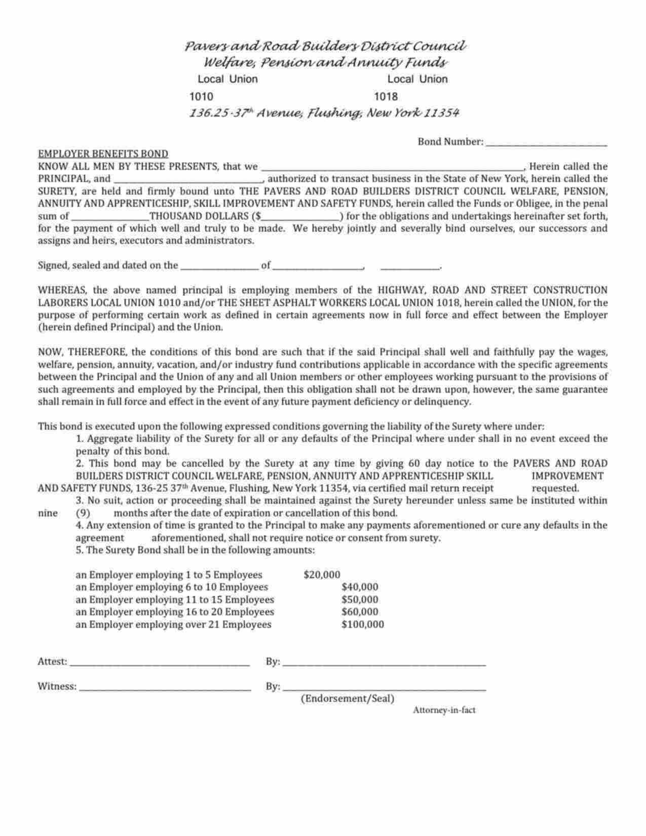 New York Wage and Welfare Bond Form