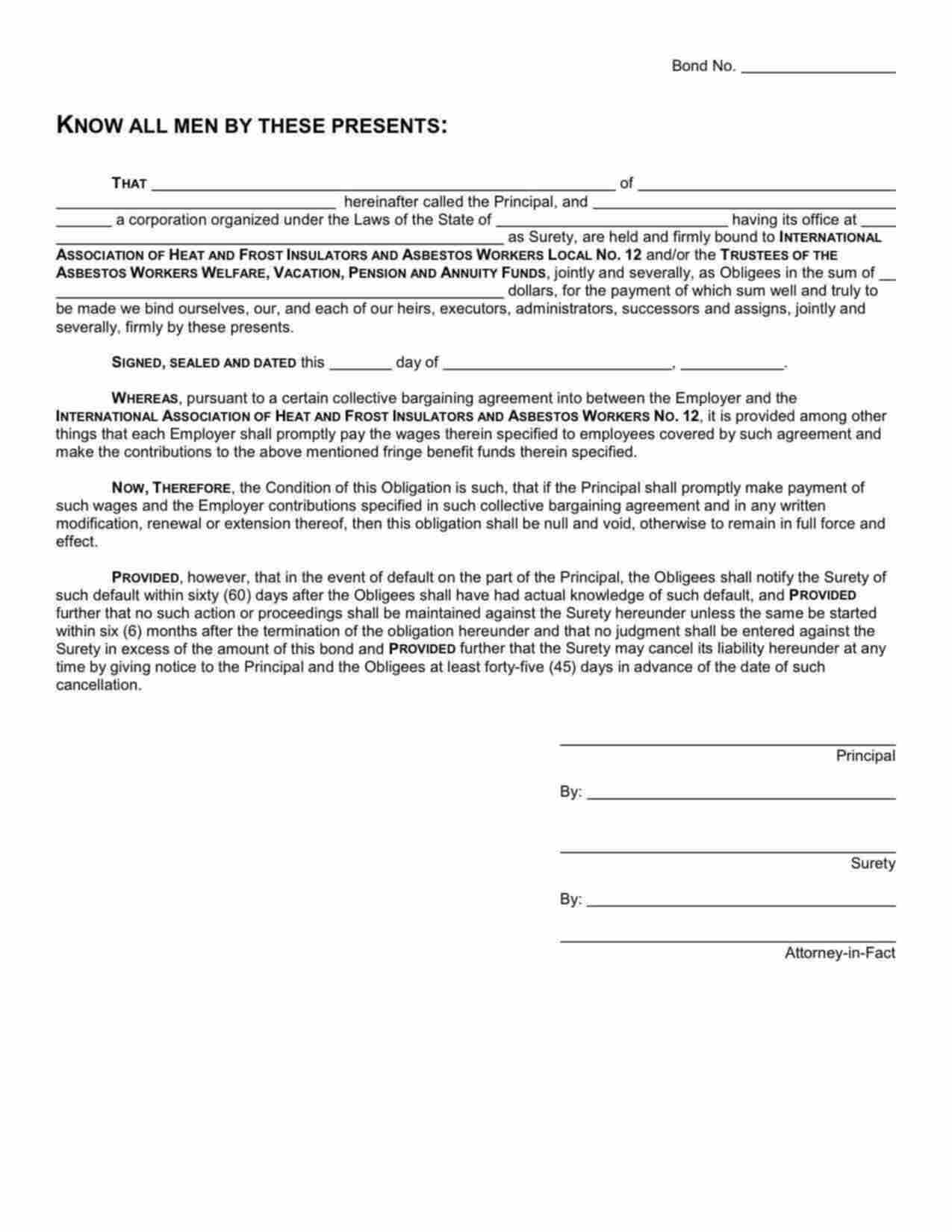 New York Wage and Welfare Bond Form