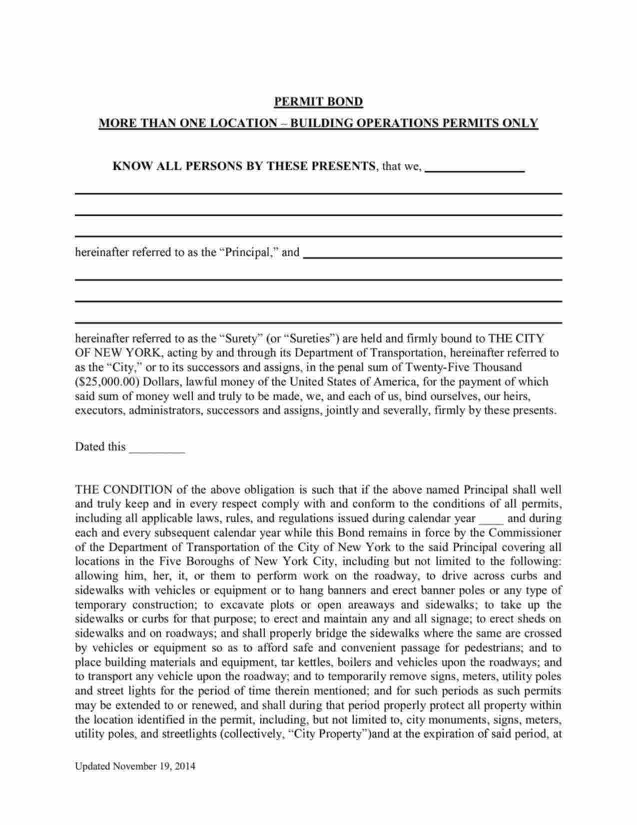 New York Building Operations Permit: More Than One Location Bond Form