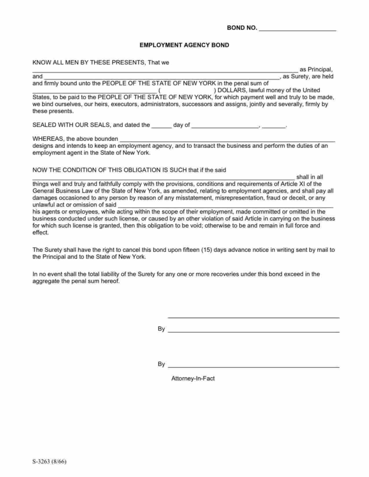 New York Employment Agency Bond Form