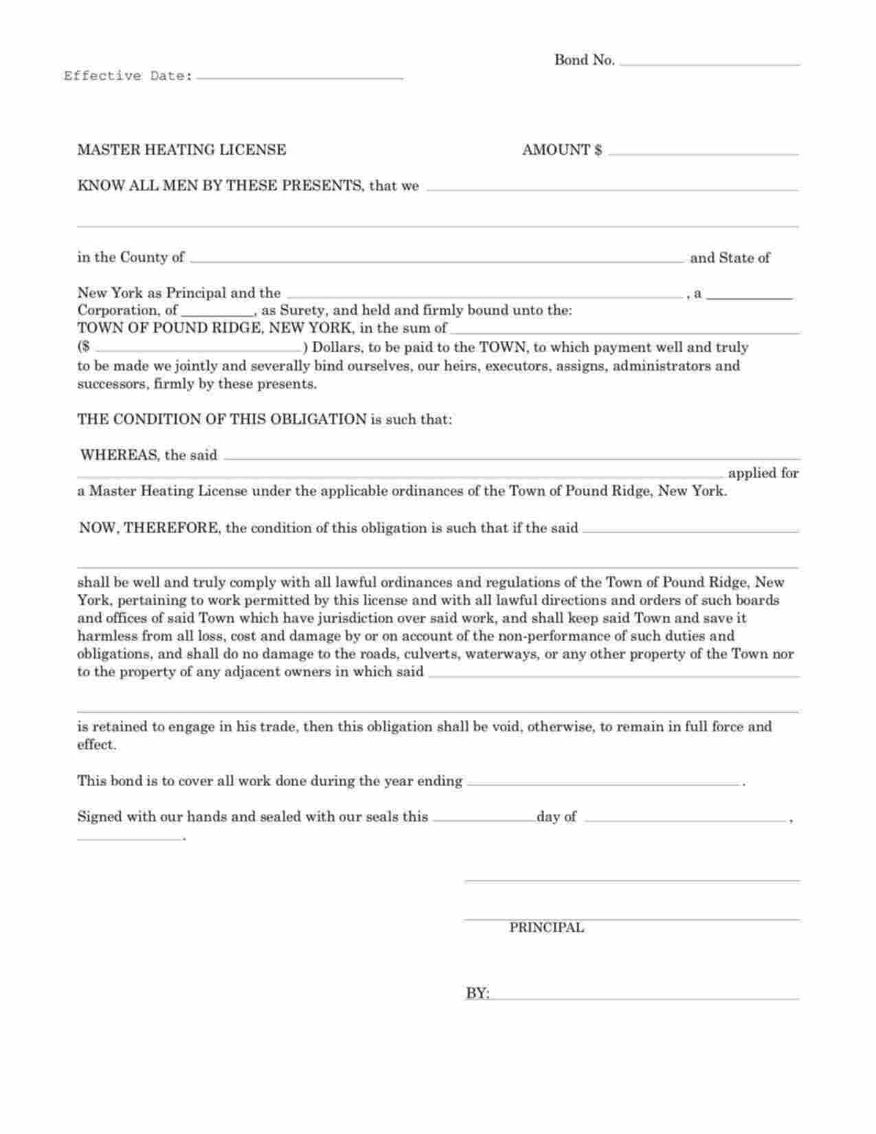 New York Master Heating License Bond Form