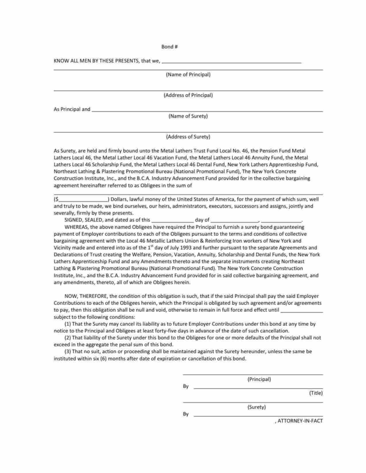 New York Wage and Welfare Bond Form