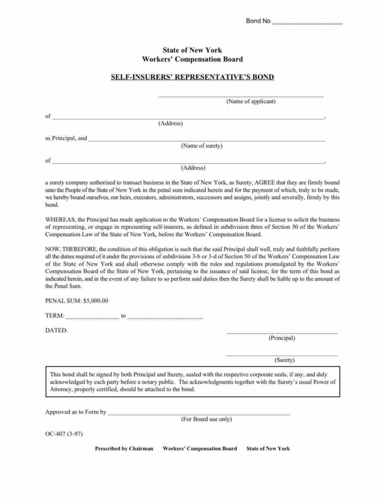 New York Self-Insurers' Representative Bond Form