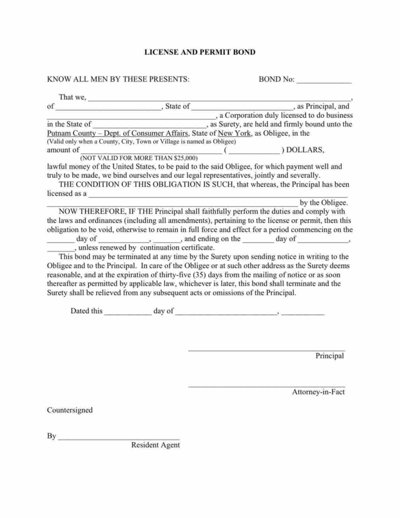 New York Home Improvement Contractor Bond Form