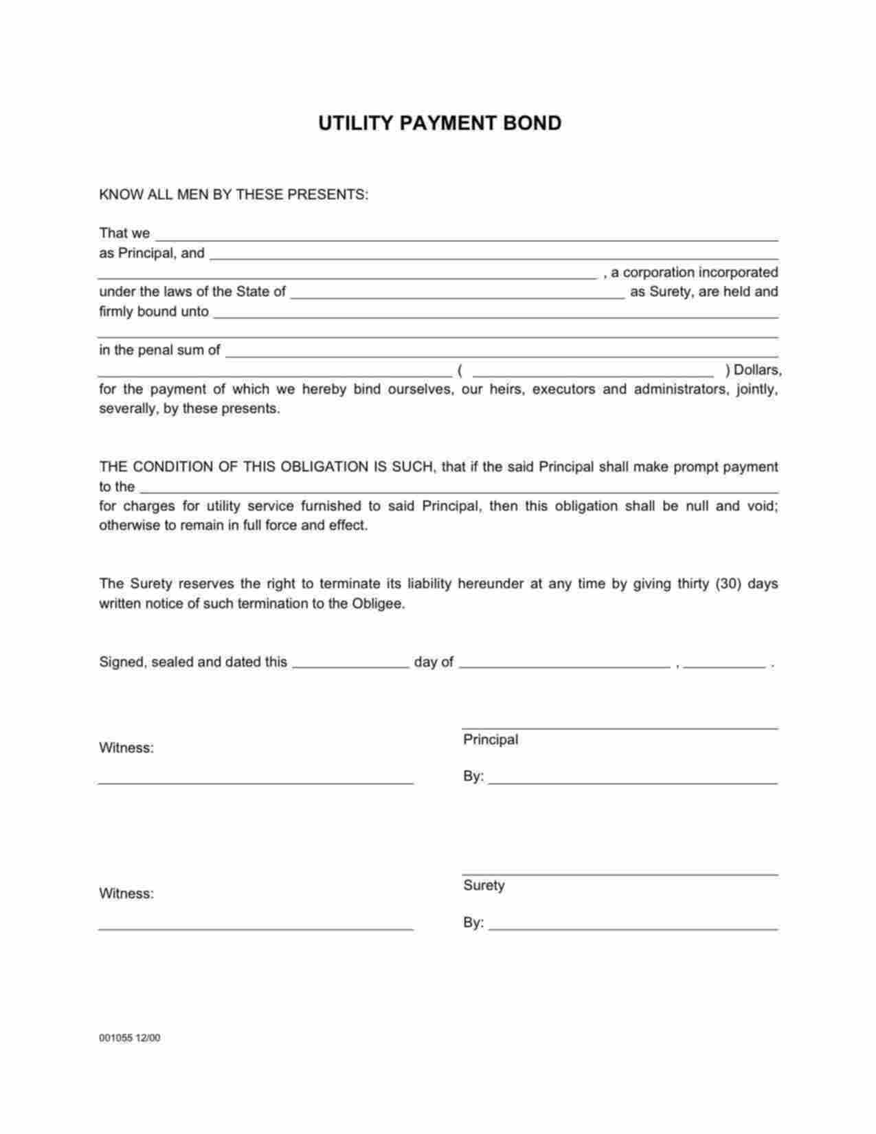 New York Utility Deposit Bond Form