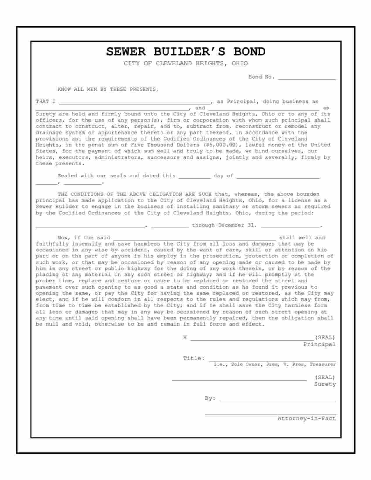 Ohio Sewer Bond Form