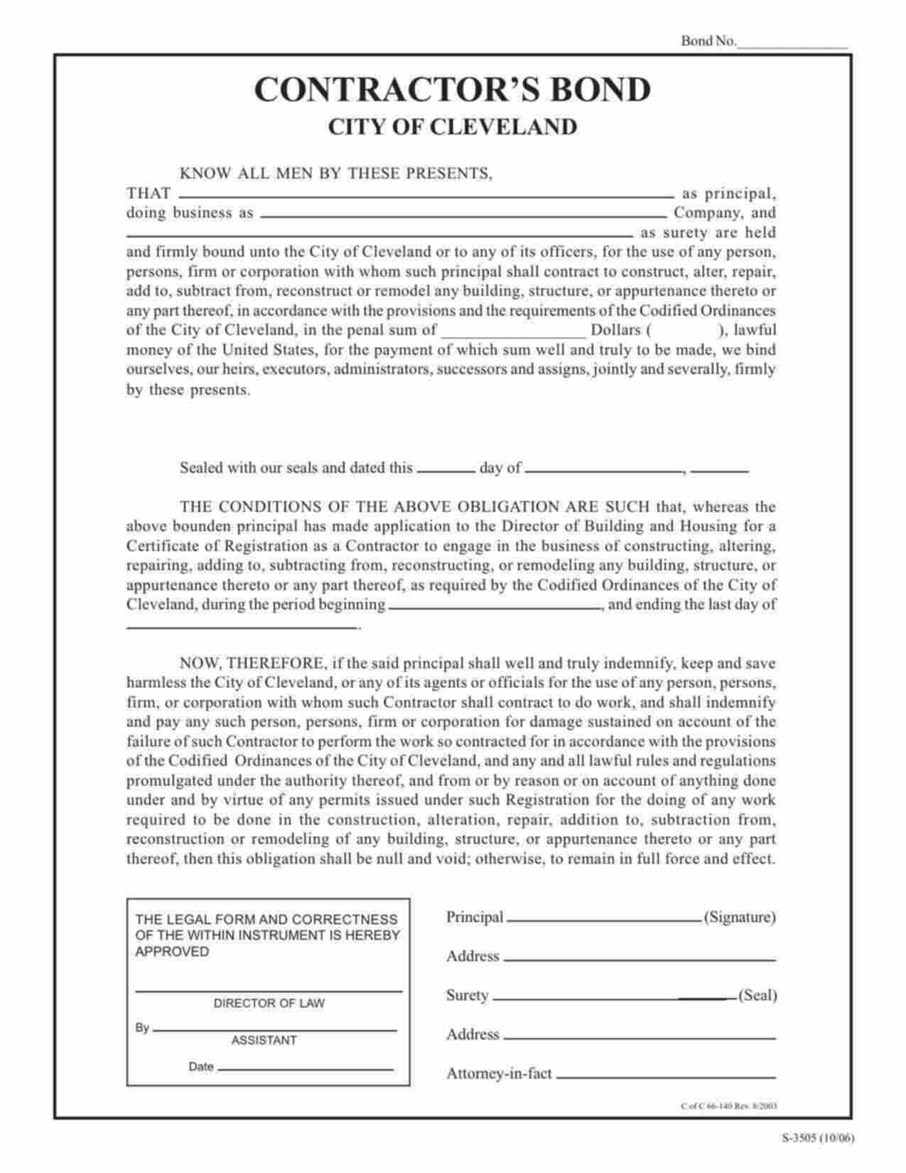 Ohio General Contractor Bond Form