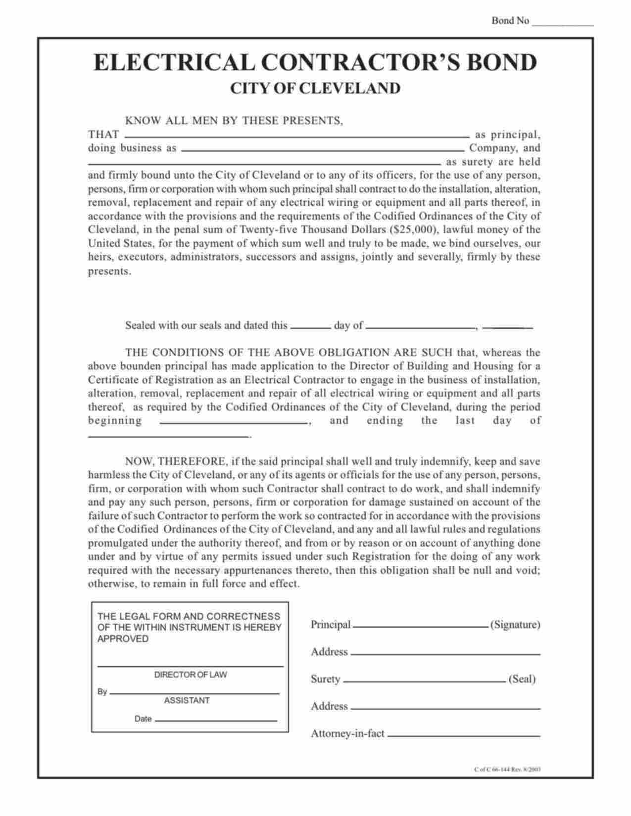 Ohio Electrical Contractor Bond Form