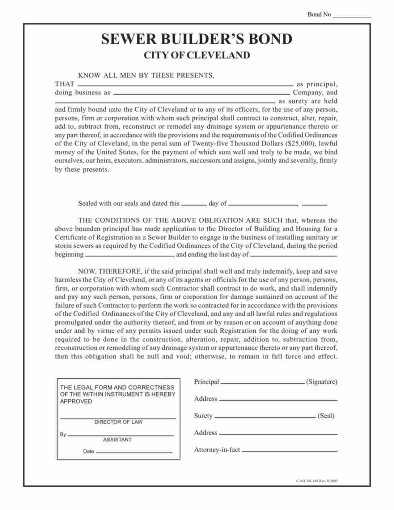 Ohio Sewer Builder Bond Form