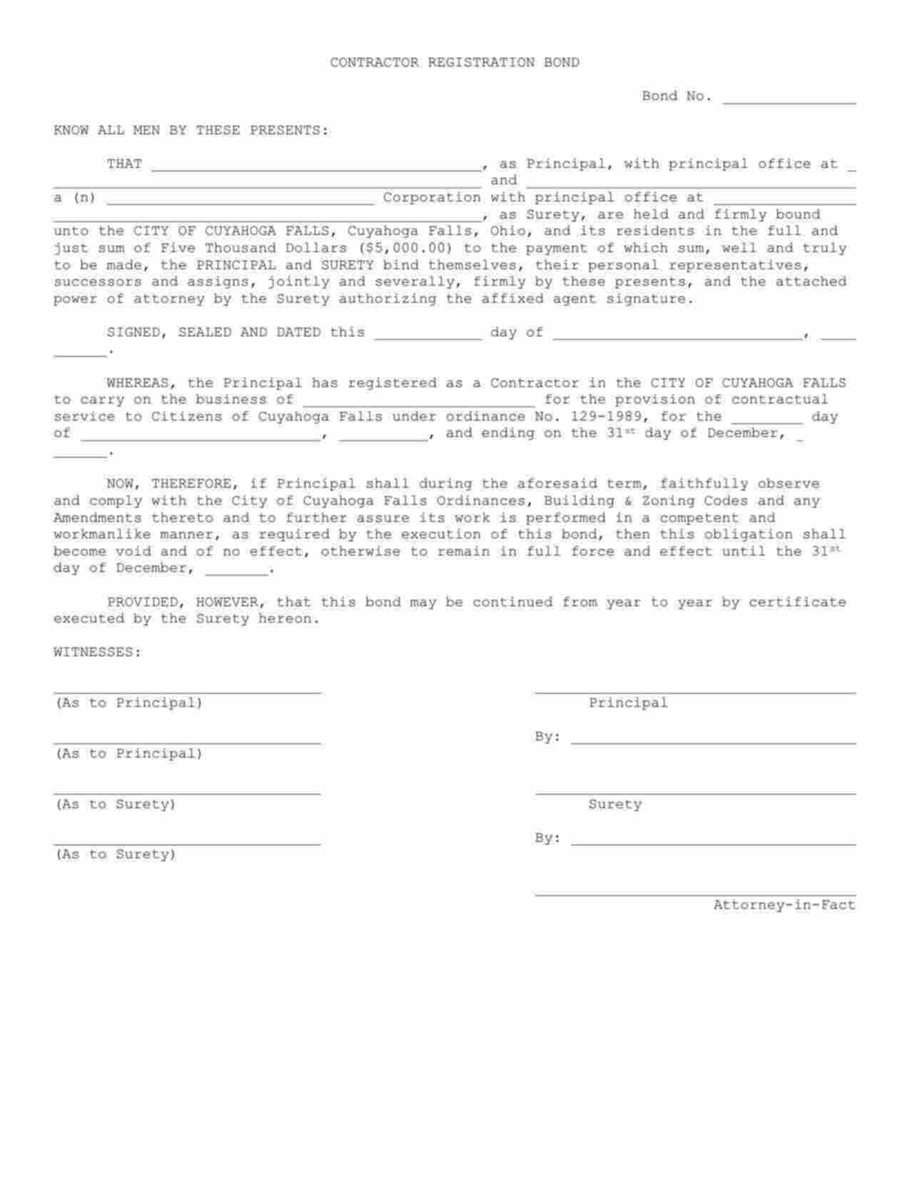 Ohio License/Permit Bond Form