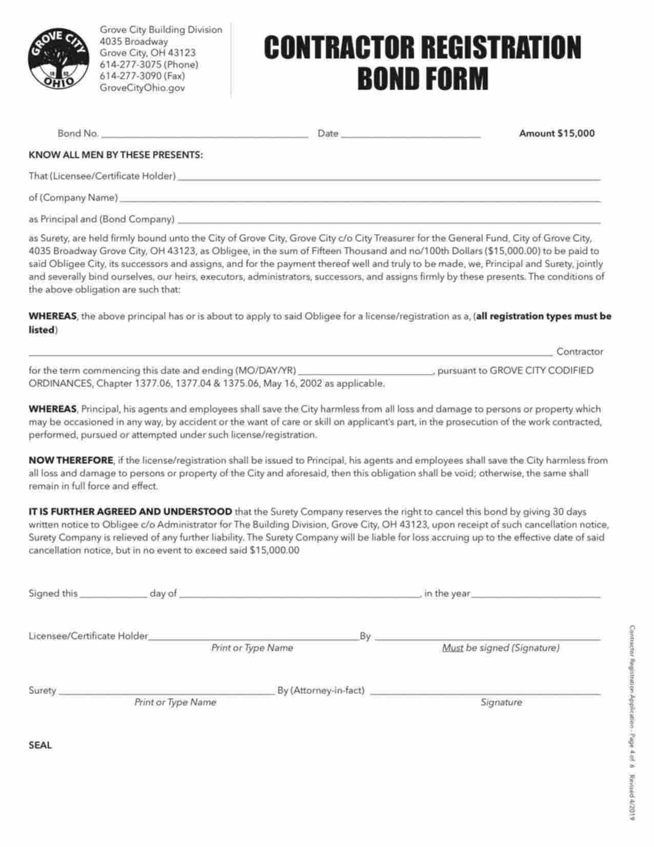 Ohio Contractor Registration Bond Form