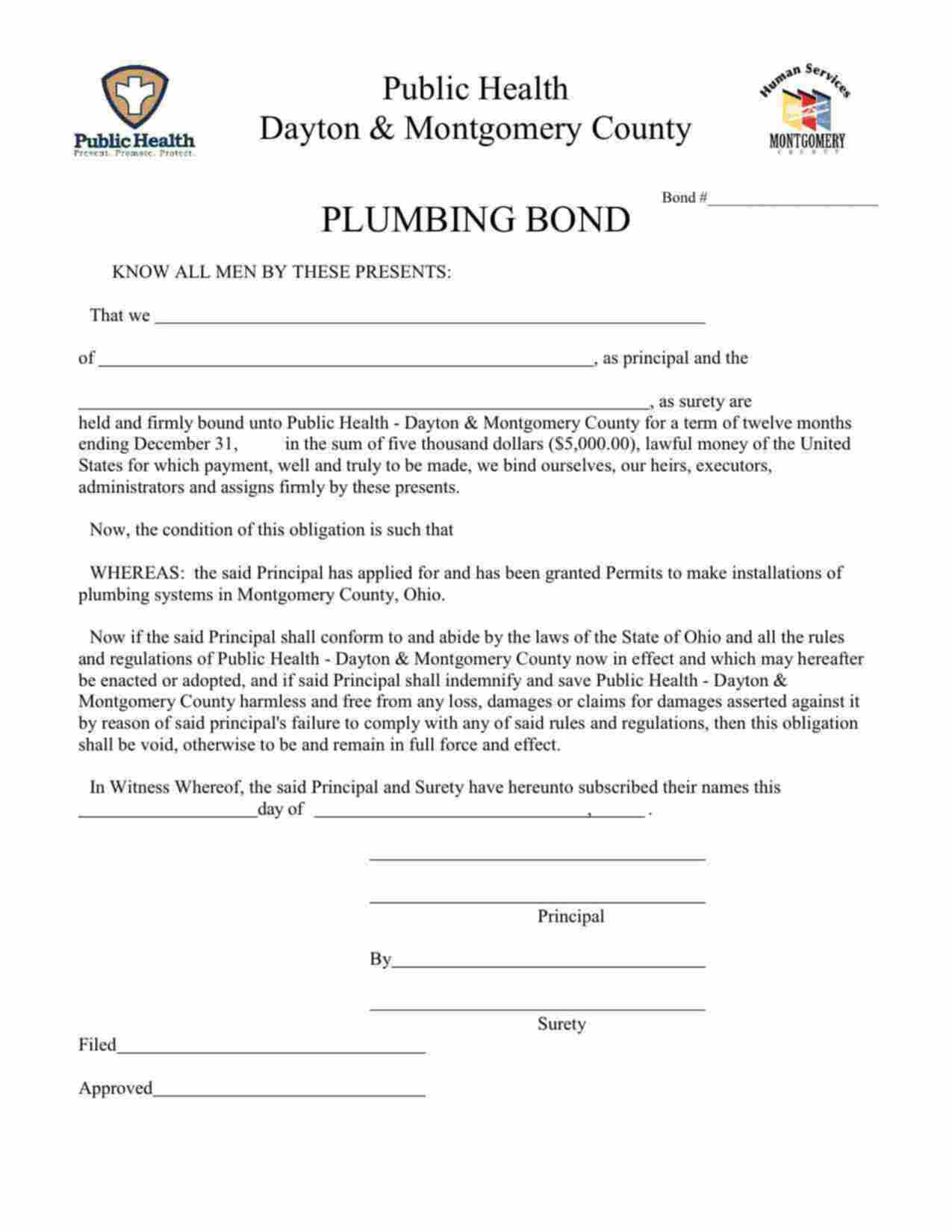 Ohio Plumbing Bond Form