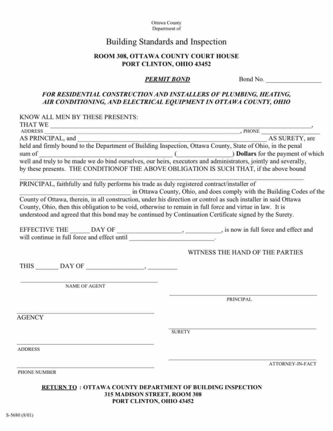 Ohio License/Permit Bond Form