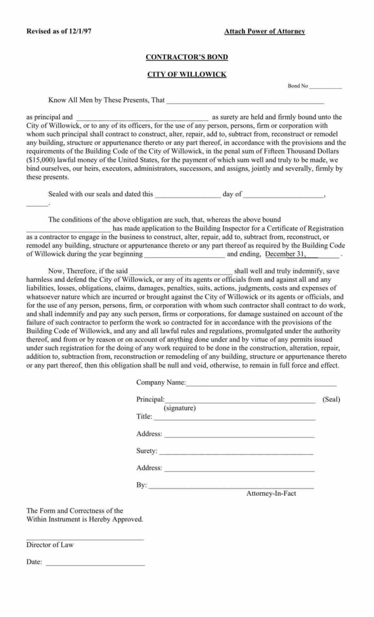 Ohio Contractor Registration Bond Form