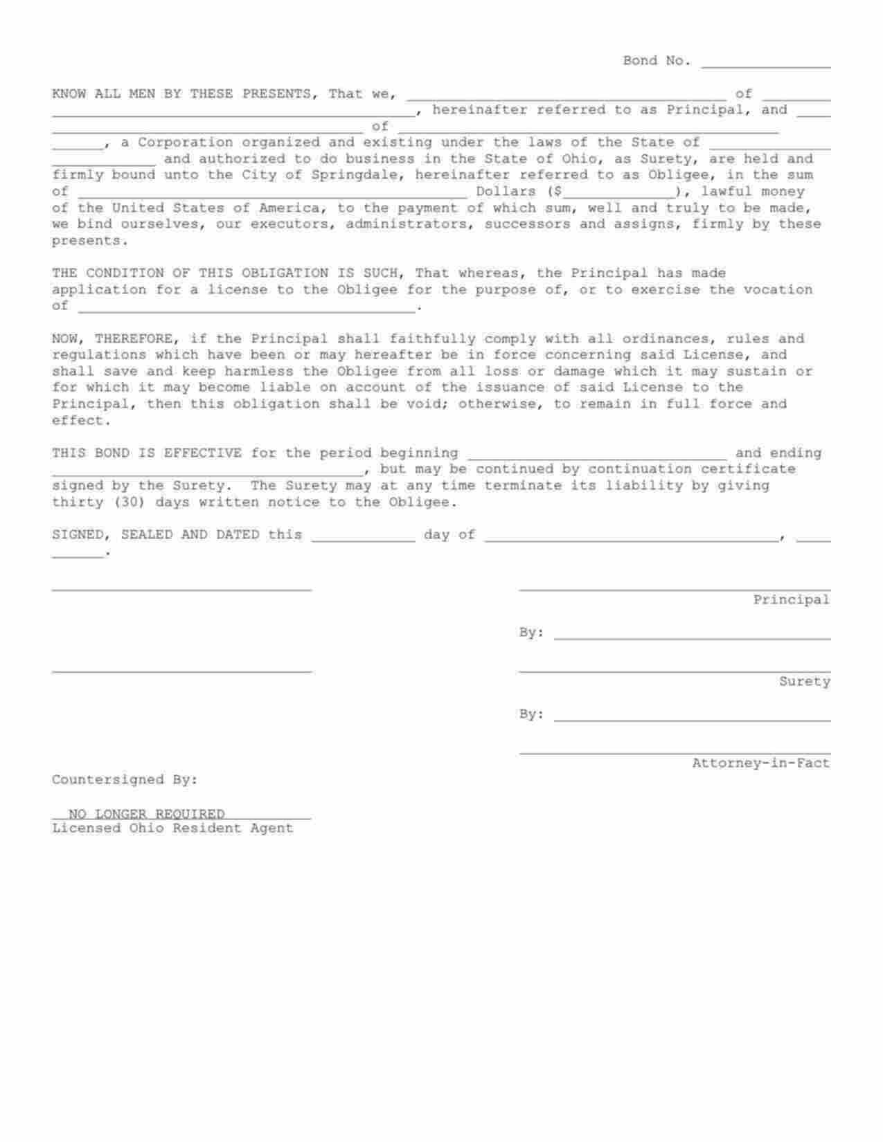 Ohio Water and Sediment Control Bond Form