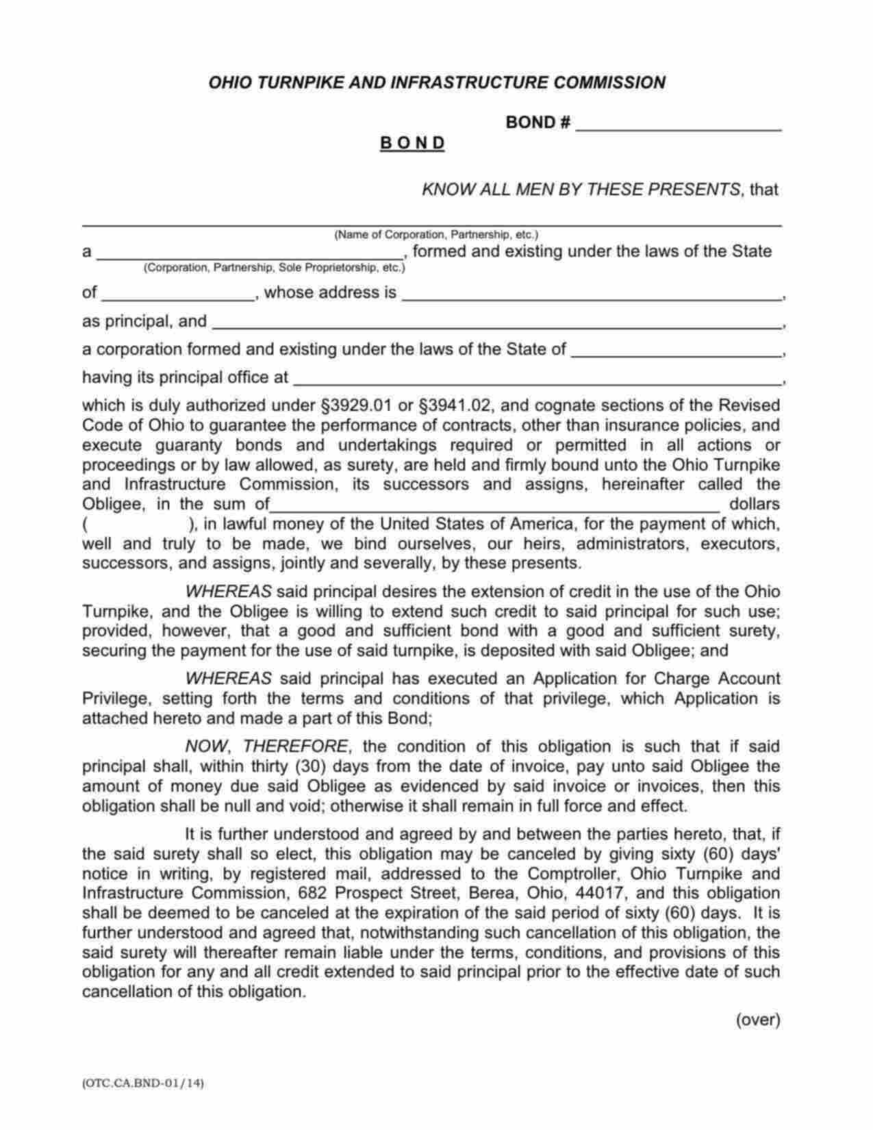 Ohio Turnpike Toll Bond Form