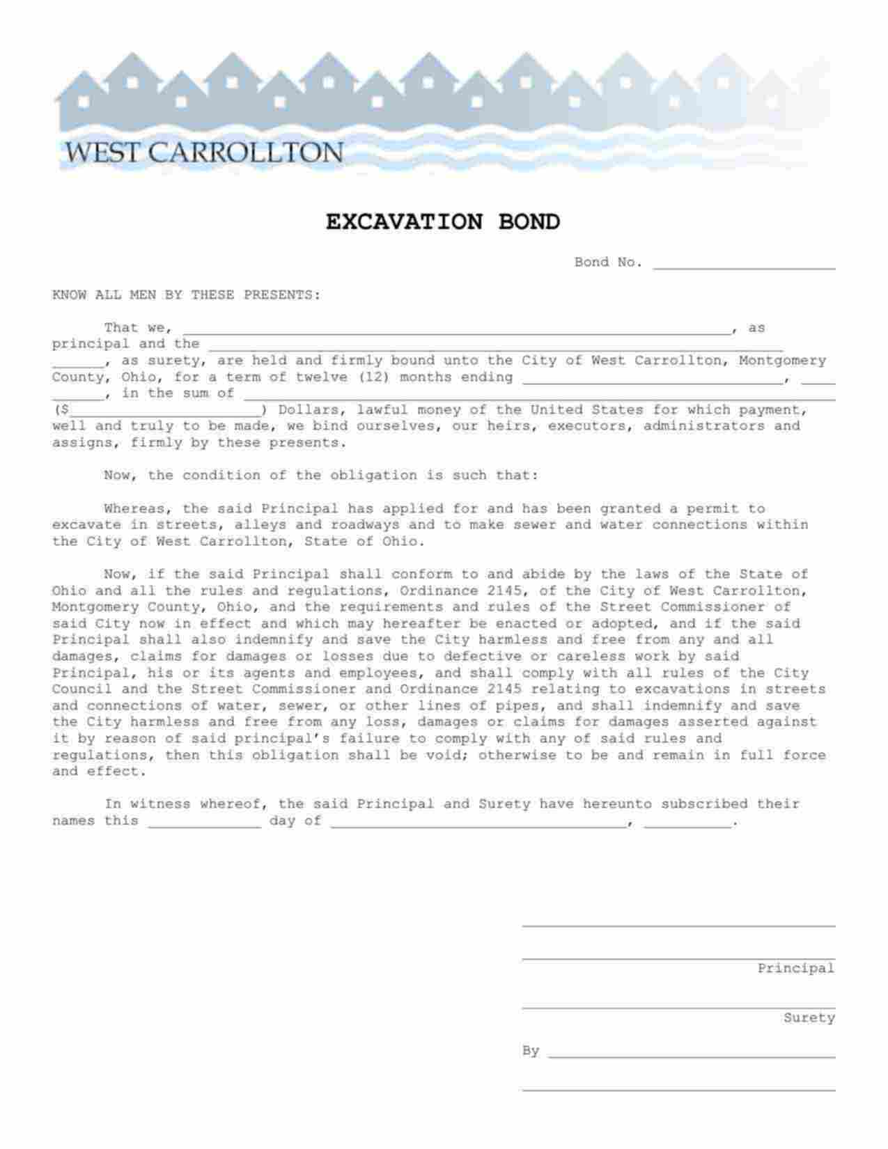 Ohio Excavation Bond Form