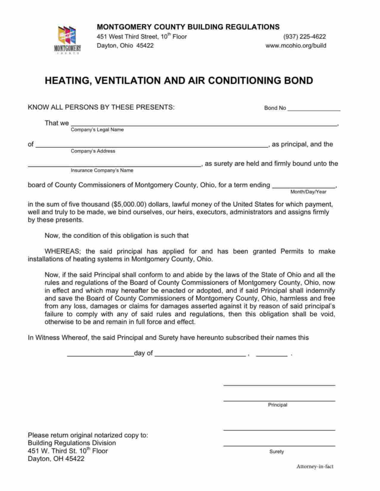 Ohio HVAC Bond Form