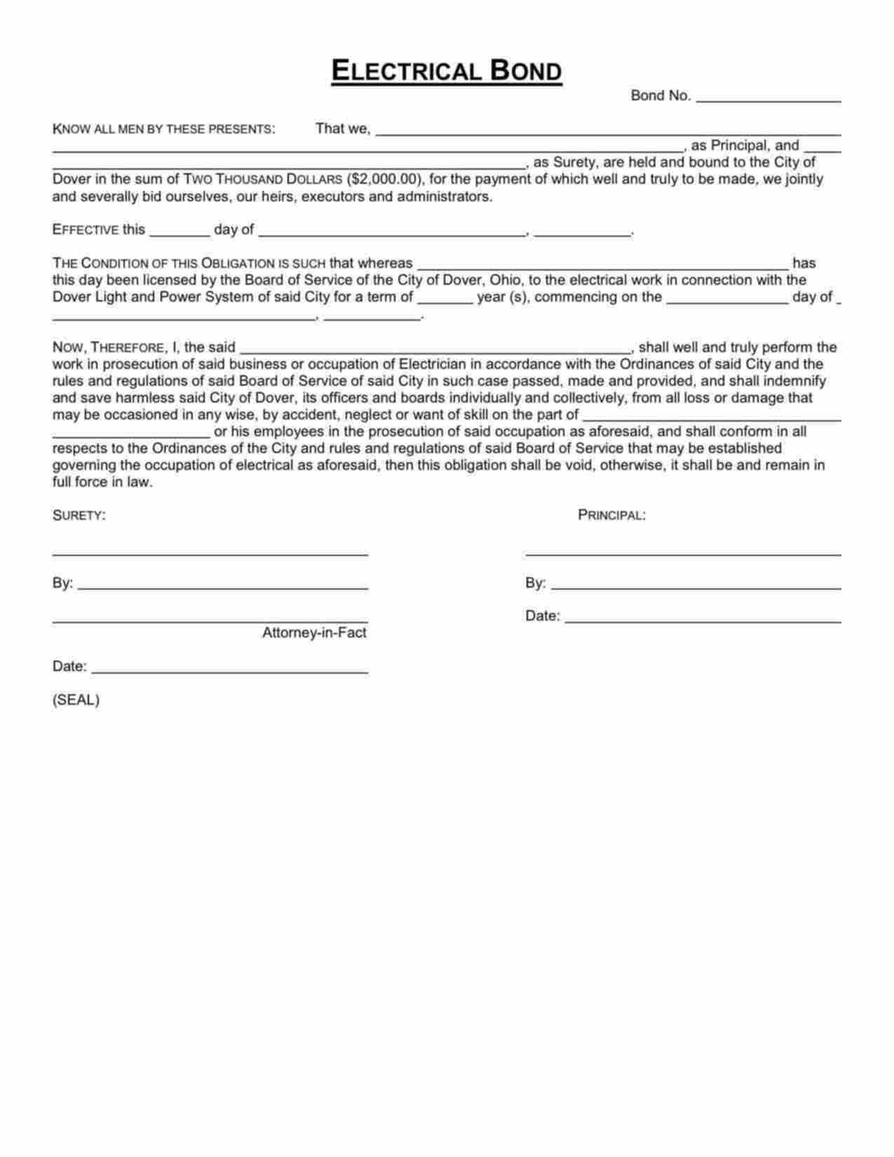 Ohio Electrical Bond Form