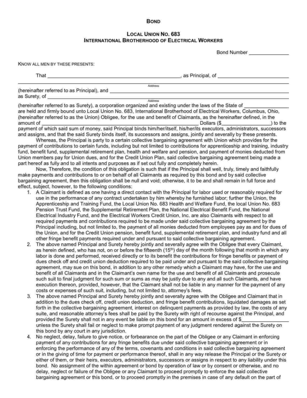 Ohio Wage and Welfare Bond Form