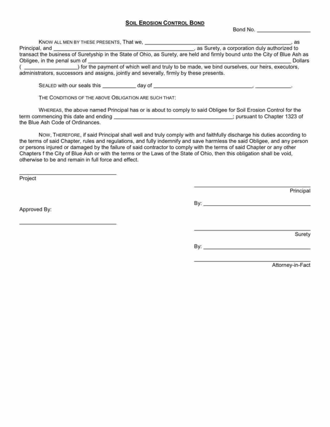 Ohio Soil Erosion Bond Form