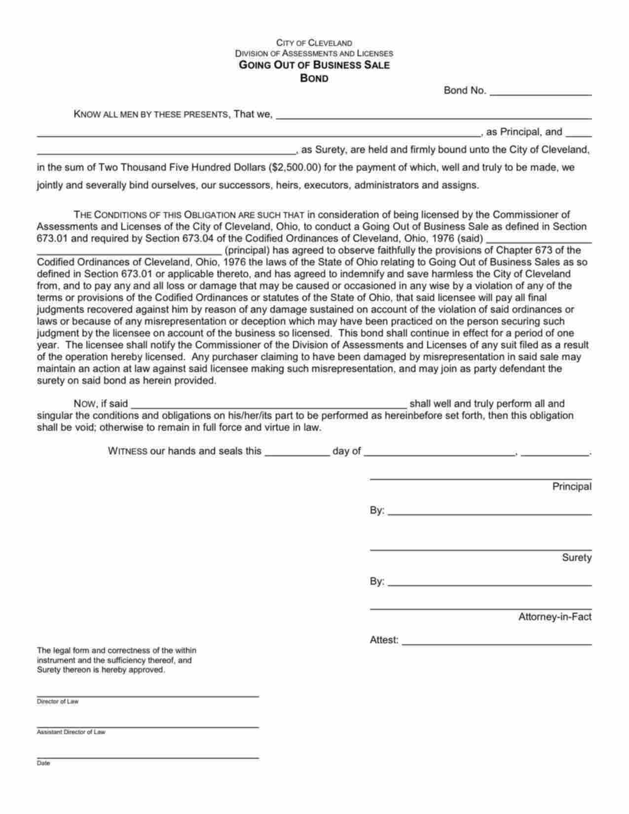 Ohio Going Out Of Business Bond Form